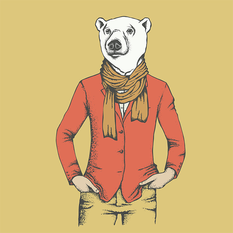 Nordic Animal Gentleman Mural Non-Woven Washable Pastel Wall Covering for Boys Room Clearhalo 'Wall Decor' 'Wall Mural' 1864369