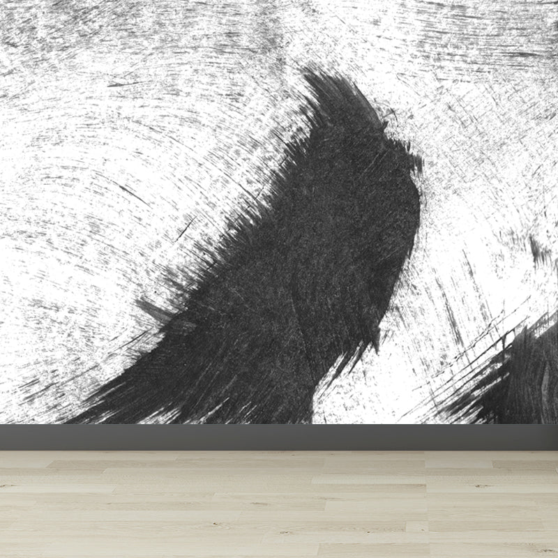 Non-Woven Decorative Wall Mural Modern Brush Stroke Pattern Wall Covering for Living Room Black Design 1 Clearhalo 'Wall Decor' 'Wall Mural' 1864411