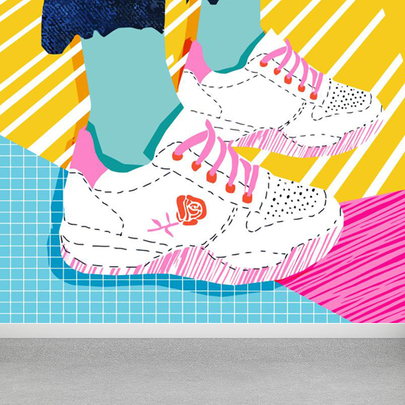 Full Size Illustration Modern Mural Wallpaper with Fashionable Shoes Graphic in Light Color Yellow Clearhalo 'Wall Decor' 'Wall Mural' 1864486