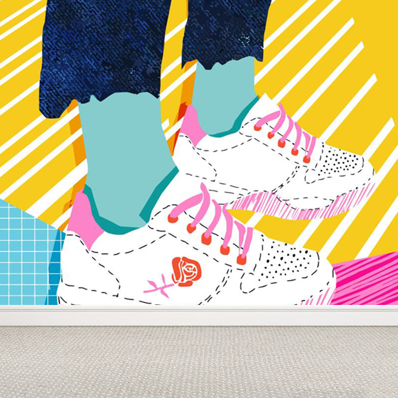 Full Size Illustration Modern Mural Wallpaper with Fashionable Shoes Graphic in Light Color Clearhalo 'Wall Decor' 'Wall Mural' 1864488