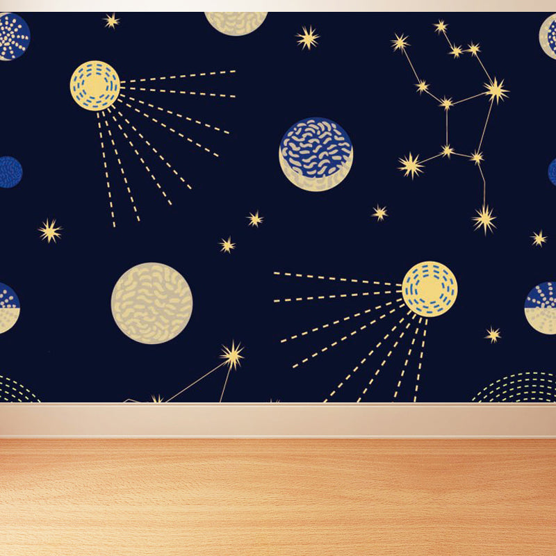 Pastel Color Modern Mural Wallpaper Universe Scenery Wall Covering for Guest Room Black Clearhalo 'Wall Decor' 'Wall Mural' 1864646