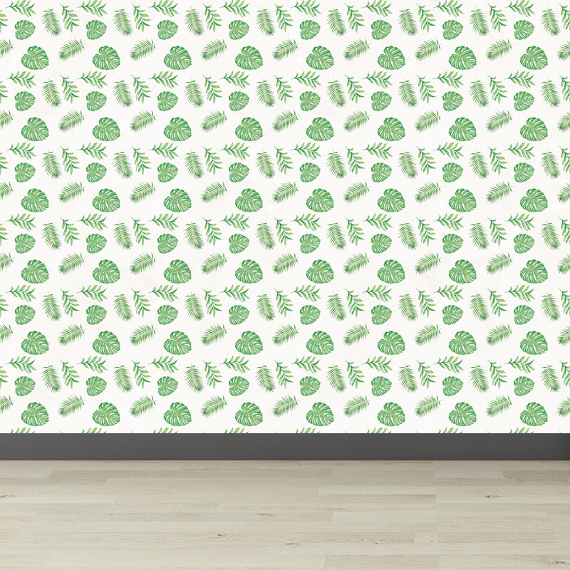 Tropical Leaves Pattern Wall Mural Non-Woven Textured Stain-Proof Soft Color Wall Art for Bedroom Clearhalo 'Wall Decor' 'Wall Mural' 1864862