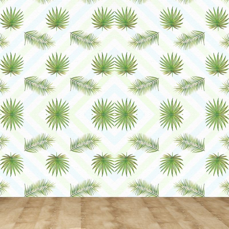Tropical Leaves Pattern Wall Mural Non-Woven Textured Stain-Proof Soft Color Wall Art for Bedroom Light Green Clearhalo 'Wall Decor' 'Wall Mural' 1864871