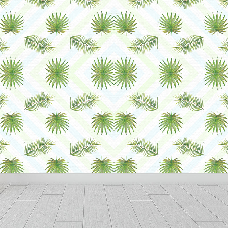 Tropical Leaves Pattern Wall Mural Non-Woven Textured Stain-Proof Soft Color Wall Art for Bedroom Clearhalo 'Wall Decor' 'Wall Mural' 1864872