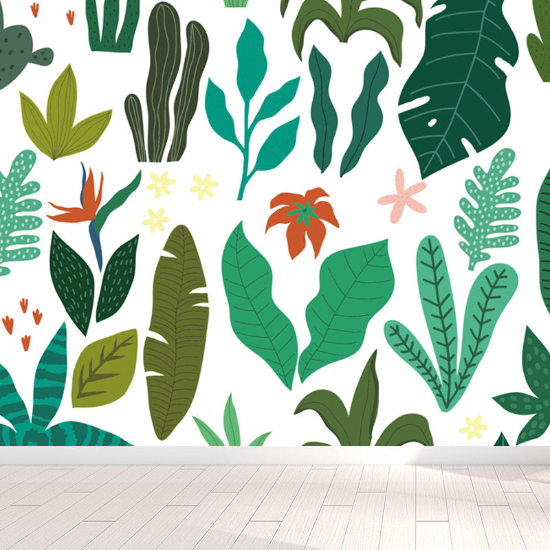 Leaves Print Mural Decals Tropical Non-Woven Textured Wall Covering in Pastel Color Light Green Clearhalo 'Wall Decor' 'Wall Mural' 1864946