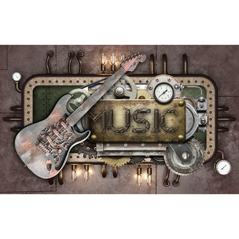 Metal Factory Equipment Mural Wallpaper Cyberpunk Non-Woven Wall Covering for Home Clearhalo 'Wall Decor' 'Wall Mural' 1865070