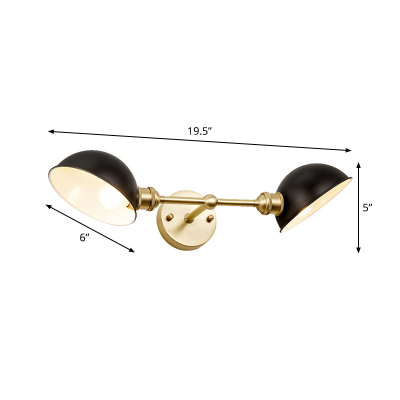 2 Heads Bathroom Wall Light Sconce Modern Black and Gold Vanity Lamp with Dome Metal Shade Clearhalo 'Cast Iron' 'Glass' 'Industrial' 'Modern wall lights' 'Modern' 'Tiffany' 'Traditional wall lights' 'Wall Lamps & Sconces' 'Wall Lights' Lighting' 1865564