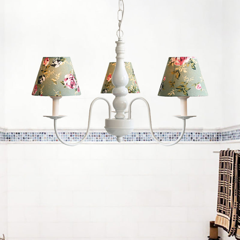 Kids Flower Hanging Light with Tapered Shade 3 Lights Metal Chandelier in Green for Nursing Room Green Clearhalo 'Ceiling Lights' 'Chandeliers' Lighting' options 186568_2c28fcd9-6da2-491e-a35d-064e7458b02f