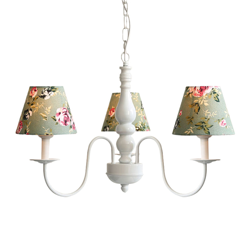Kids Flower Hanging Light with Tapered Shade 3 Lights Metal Chandelier in Green for Nursing Room Clearhalo 'Ceiling Lights' 'Chandeliers' Lighting' options 186570