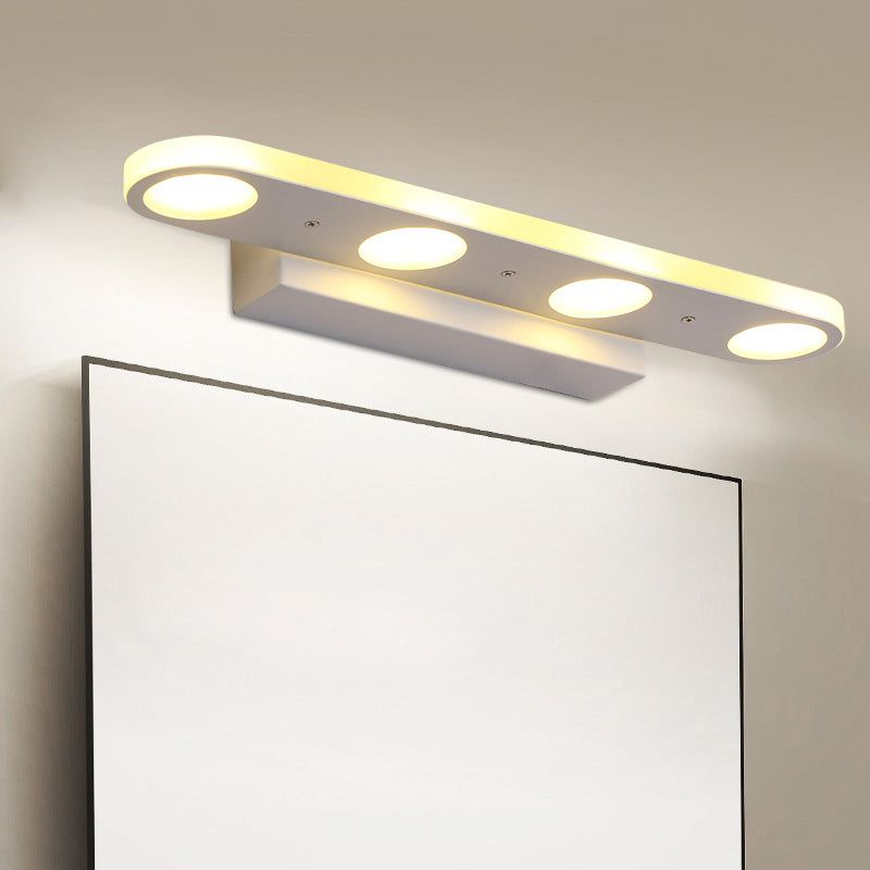 Oblong Vanity Wall Light Fixture Simplicity Metal 4/6-Light White Wall Mounted Lamp in Warm/White Light 4.0 White Clearhalo 'Cast Iron' 'Glass' 'Industrial' 'Modern wall lights' 'Modern' 'Tiffany' 'Traditional wall lights' 'Vanity Lights' 'Wall Lights' Lighting' 1866028