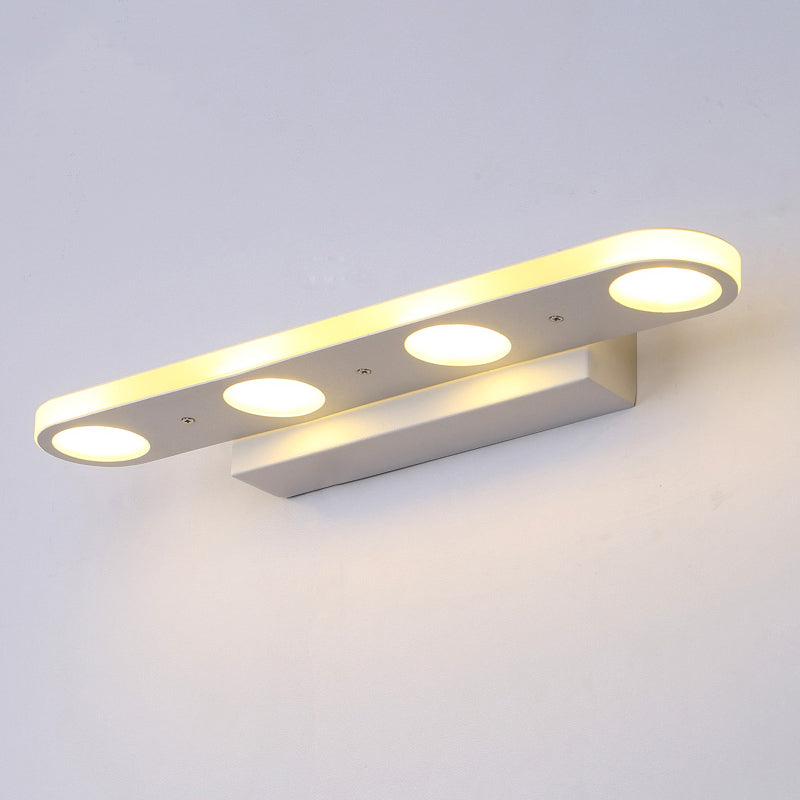 Oblong Vanity Wall Light Fixture Simplicity Metal 4/6-Light White Wall Mounted Lamp in Warm/White Light Clearhalo 'Cast Iron' 'Glass' 'Industrial' 'Modern wall lights' 'Modern' 'Tiffany' 'Traditional wall lights' 'Vanity Lights' 'Wall Lights' Lighting' 1866030