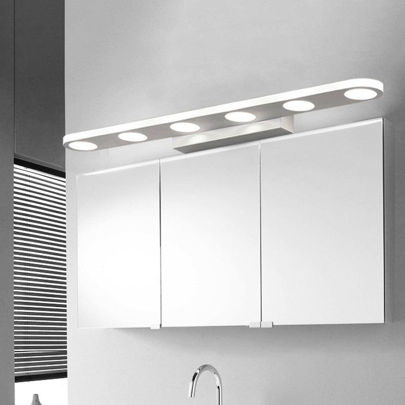Oblong Vanity Wall Light Fixture Simplicity Metal 4/6-Light White Wall Mounted Lamp in Warm/White Light 6.0 White Clearhalo 'Cast Iron' 'Glass' 'Industrial' 'Modern wall lights' 'Modern' 'Tiffany' 'Traditional wall lights' 'Vanity Lights' 'Wall Lights' Lighting' 1866032