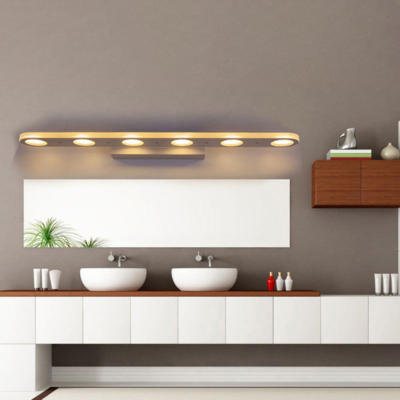 Oblong Vanity Wall Light Fixture Simplicity Metal 4/6-Light White Wall Mounted Lamp in Warm/White Light Clearhalo 'Cast Iron' 'Glass' 'Industrial' 'Modern wall lights' 'Modern' 'Tiffany' 'Traditional wall lights' 'Vanity Lights' 'Wall Lights' Lighting' 1866034