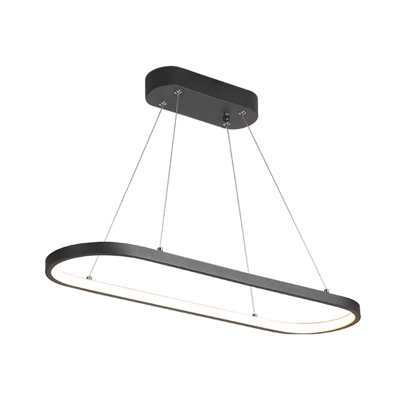 LED Restaurant Ceiling Hang Fixture Modern Black/White Island Lamp with Ellipse Metal Shade, Warm/White Light Clearhalo 'Ceiling Lights' 'Island Lights' Lighting' 1866072