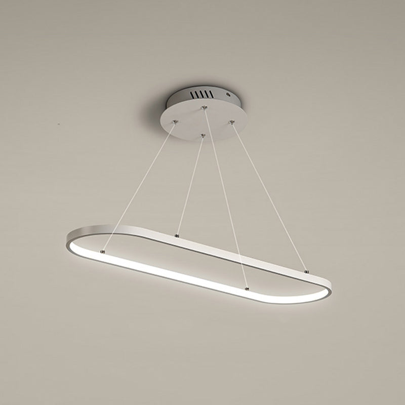 LED Restaurant Ceiling Hang Fixture Modern Black/White Island Lamp with Ellipse Metal Shade, Warm/White Light Clearhalo 'Ceiling Lights' 'Island Lights' Lighting' 1866077