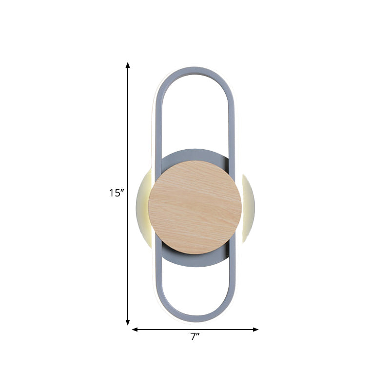 Grey Oval and Round Wall Mount Light Contemporary LED Metal Wall Sconce Lighting for Bedside Clearhalo 'Cast Iron' 'Glass' 'Industrial' 'Modern wall lights' 'Modern' 'Tiffany' 'Traditional wall lights' 'Wall Lamps & Sconces' 'Wall Lights' Lighting' 1866085