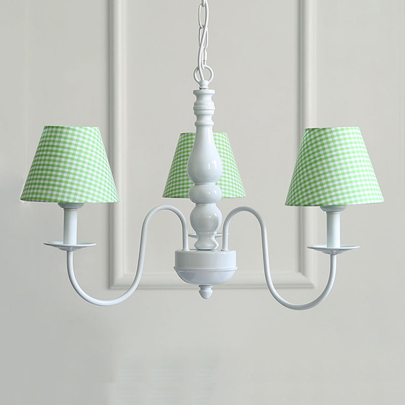 Restaurant Plaid Shade Suspension Light Fabric 3 Bulbs Nordic Stylish Kids Chandelier Clearhalo 'Ceiling Lights' 'Chandeliers' Lighting' options 186611
