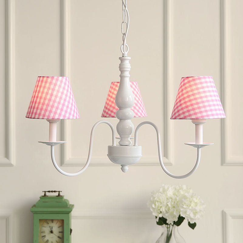 Restaurant Plaid Shade Suspension Light Fabric 3 Bulbs Nordic Stylish Kids Chandelier Clearhalo 'Ceiling Lights' 'Chandeliers' Lighting' options 186618