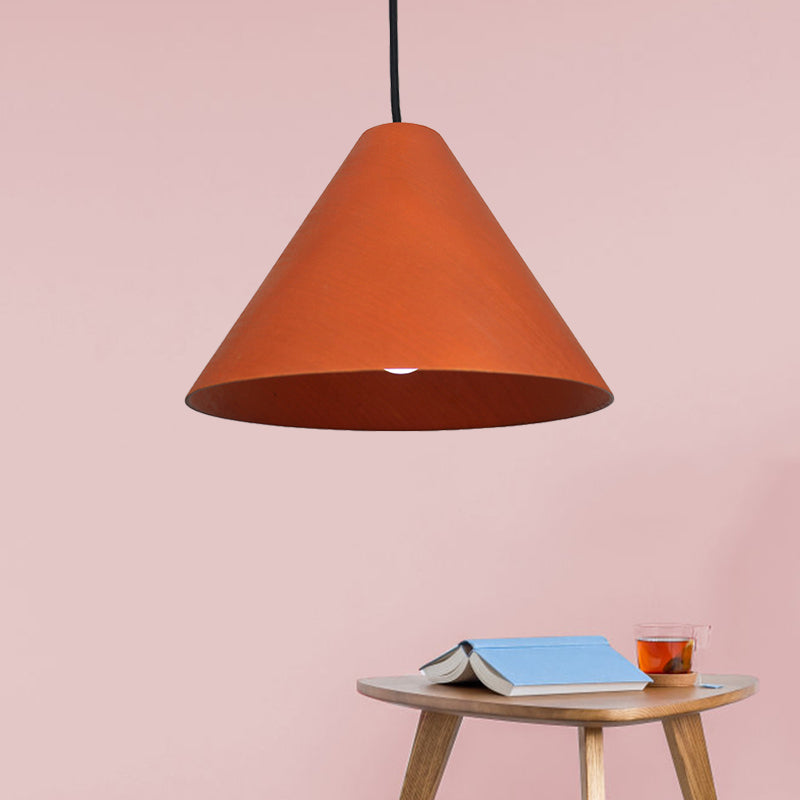 1 Head Cafe Suspension Lamp Rural Red/Beige Hanging Light Fixture with Conic Wood Shade, 10"/13" Wide Clearhalo 'Ceiling Lights' 'Modern Pendants' 'Modern' 'Pendant Lights' 'Pendants' Lighting' 1866222