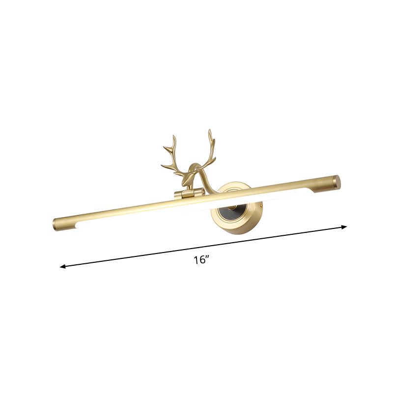 Tube Wall Mounted Light Modern Metal LED Bathroom Vanity Lighting Fixture in Gold with Antler Deco Clearhalo 'Cast Iron' 'Glass' 'Industrial' 'Modern wall lights' 'Modern' 'Tiffany' 'Traditional wall lights' 'Vanity Lights' 'Wall Lights' Lighting' 1866244