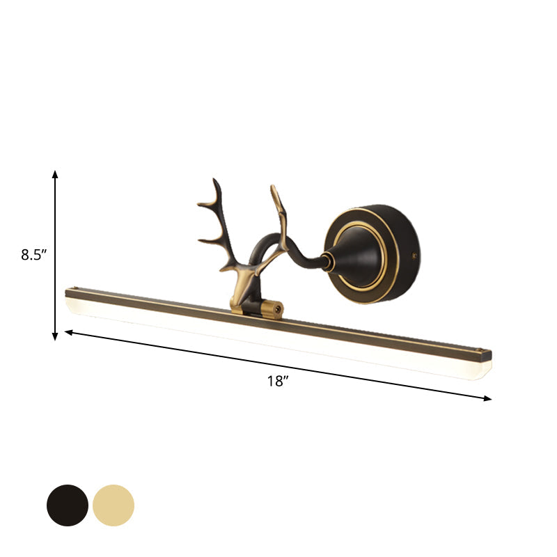 Black/Gold Antler Arm Vanity Lamp Modern LED Metallic Wall Lighting Idea with Linear Acrylic Shade Clearhalo 'Cast Iron' 'Glass' 'Industrial' 'Modern wall lights' 'Modern' 'Tiffany' 'Traditional wall lights' 'Vanity Lights' 'Wall Lights' Lighting' 1866285