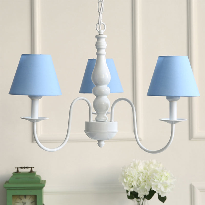 Bucket Shade Kid Bedroom Chandelier Fabric Metal 3 Lights Nordic Style Hanging Light Clearhalo 'Ceiling Lights' 'Chandeliers' Lighting' options 186631