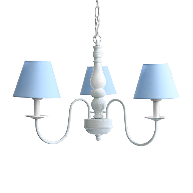 Bucket Shade Kid Bedroom Chandelier Fabric Metal 3 Lights Nordic Style Hanging Light Clearhalo 'Ceiling Lights' 'Chandeliers' Lighting' options 186633