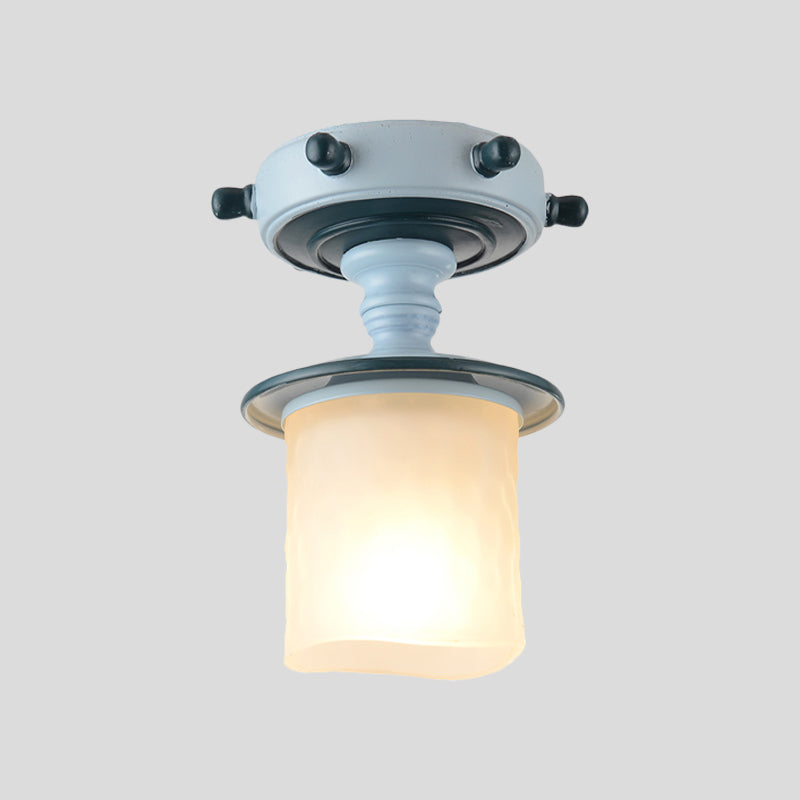 Black/Blue Column/Flared Ceiling Flush Mediterranean 1-Bulb Opaque Glass Semi Flush Mount Light, 6"/13" Width Clearhalo 'Ceiling Lights' 'Close To Ceiling Lights' 'Close to ceiling' 'Glass shade' 'Glass' 'Pendant Lights' 'Semi-flushmount' Lighting' 1866334