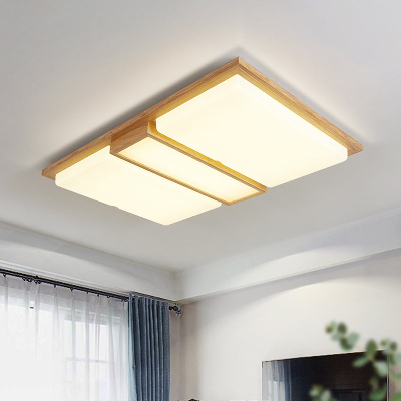 Square/Rectangle Wood Flush Lamp Simplicity 26"/35.5" Long LED Beige Ceiling Mounted Fixture in Warm/White Light Beige 33.5" Clearhalo 'Ceiling Lights' 'Close To Ceiling Lights' 'Close to ceiling' 'Flush mount' Lighting' 1866357