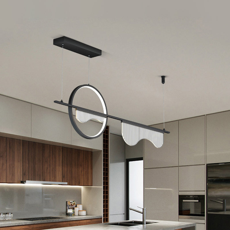 Black Circle and Linear Down Lighting Contemporary LED Metal Island Pendant with Wavy Acrylic Design Clearhalo 'Ceiling Lights' 'Island Lights' Lighting' 1866439