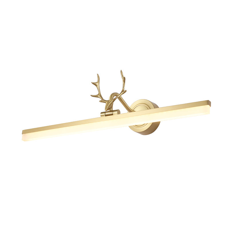 Gold Straight Wall Mount Light Contemporary LED Metallic Vanity Lighting in Warm/White Light with Antler Deco Clearhalo 'Cast Iron' 'Glass' 'Industrial' 'Modern wall lights' 'Modern' 'Tiffany' 'Traditional wall lights' 'Vanity Lights' 'Wall Lights' Lighting' 1866698