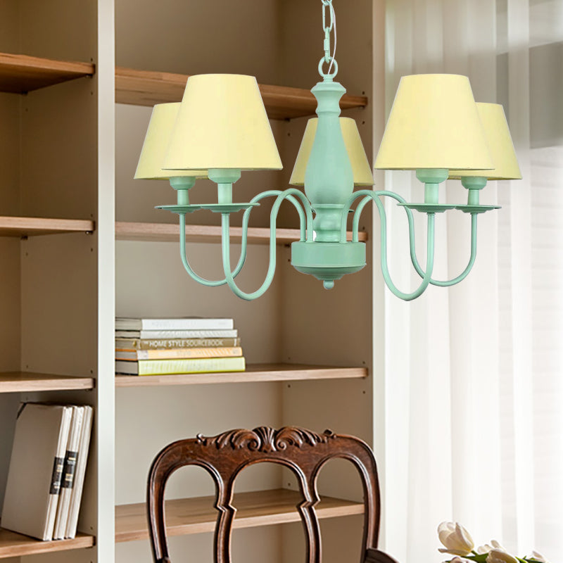 Nordic Style Suspension Light with Fabric Tapered Shade 5 Lights Metal Chandelier for Living Room Yellow Clearhalo 'Ceiling Lights' 'Chandeliers' Lighting' options 186669_da1ce84e-0ffb-401e-b507-eb24a6f35dda