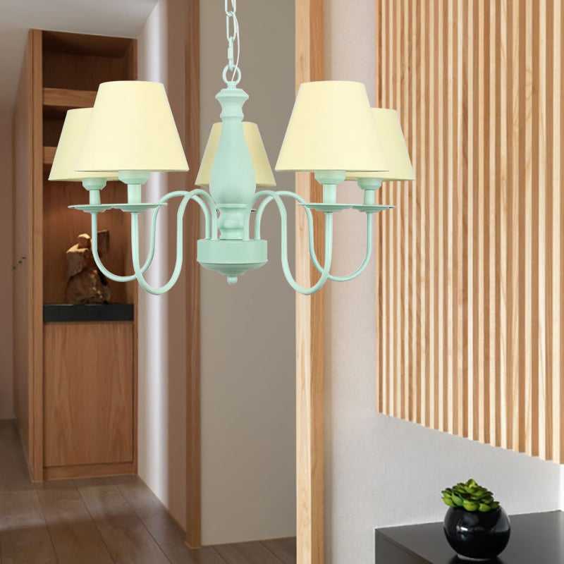 Nordic Style Suspension Light with Fabric Tapered Shade 5 Lights Metal Chandelier for Living Room Clearhalo 'Ceiling Lights' 'Chandeliers' Lighting' options 186670