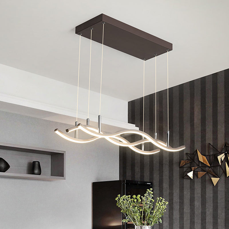 Metallic Wavy Linear Island Lighting Minimalism LED Suspension Lamp in Coffee, Warm/White Light Clearhalo 'Ceiling Lights' 'Island Lights' Lighting' 1866713