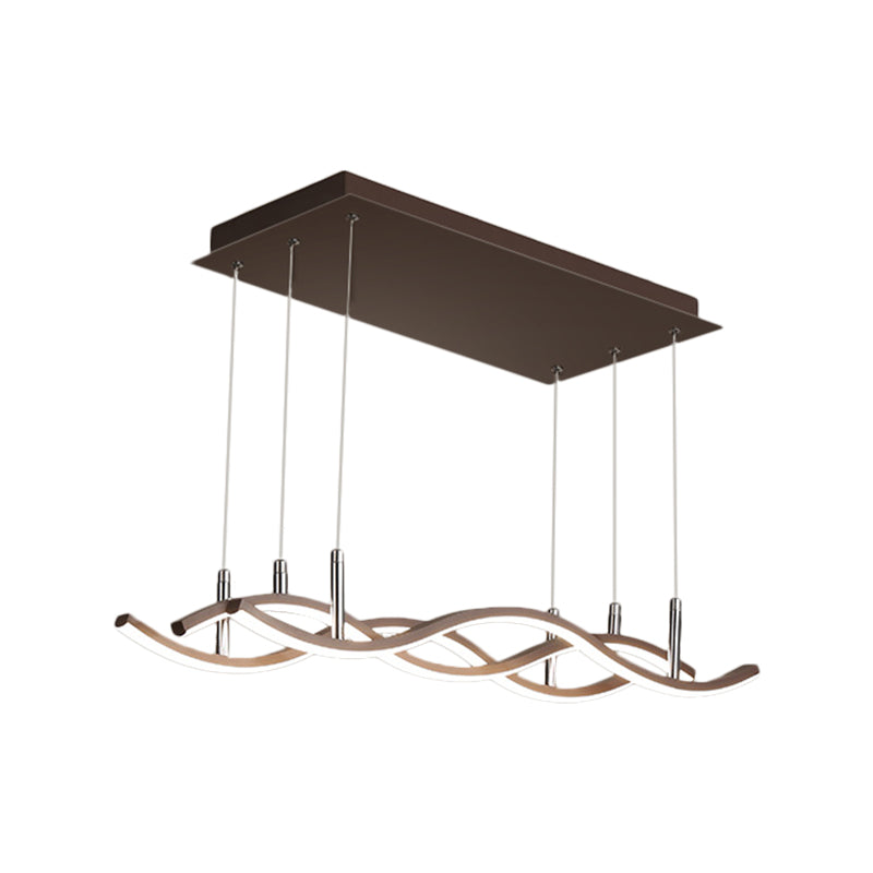 Metallic Wavy Linear Island Lighting Minimalism LED Suspension Lamp in Coffee, Warm/White Light Clearhalo 'Ceiling Lights' 'Island Lights' Lighting' 1866714