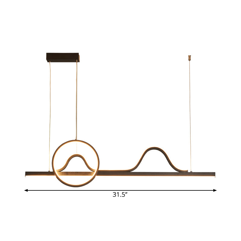 Curvy Line and Ring Metallic Island Lamp Contemporary LED Black Suspended Lighting Fixture Clearhalo 'Ceiling Lights' 'Island Lights' Lighting' 1866719