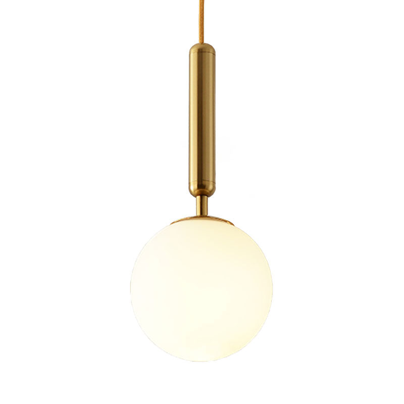 Spherical White Glass Suspension Pendant Modernist 1 Light 6"/8"/10" Wide Black/Gold Hanging Light Fixture Clearhalo 'Ceiling Lights' 'Glass shade' 'Glass' 'Island Lights' 'Modern Pendants' 'Modern' 'Pendant Lights' 'Pendants' Lighting' 186688