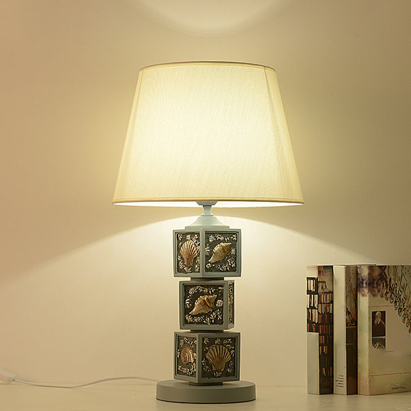 Stacked Cube Desk Lighting Mediterranean Resin 1 Bulb Light/Sky Blue Night Lamp with Barrel Fabric Shade Clearhalo 'Lamps' 'Table Lamps' Lighting' 1866887