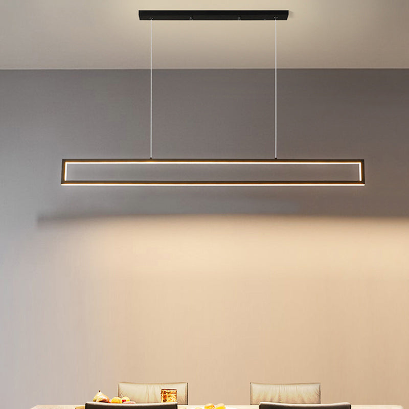 Rectangle Frame Iron Island Lamp Fixture Minimalist LED Black Drop Pendant in Warm/White Light Black Clearhalo 'Ceiling Lights' 'Island Lights' Lighting' 1866964