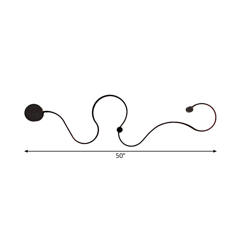 Metal Snake-Like Wall Sconce Lighting Simplicity 25.5"/50" W LED Wall Mount Lamp in Black, Warm/White Light Clearhalo 'Cast Iron' 'Glass' 'Industrial' 'Modern wall lights' 'Modern' 'Tiffany' 'Traditional wall lights' 'Wall Lamps & Sconces' 'Wall Lights' Lighting' 1866984