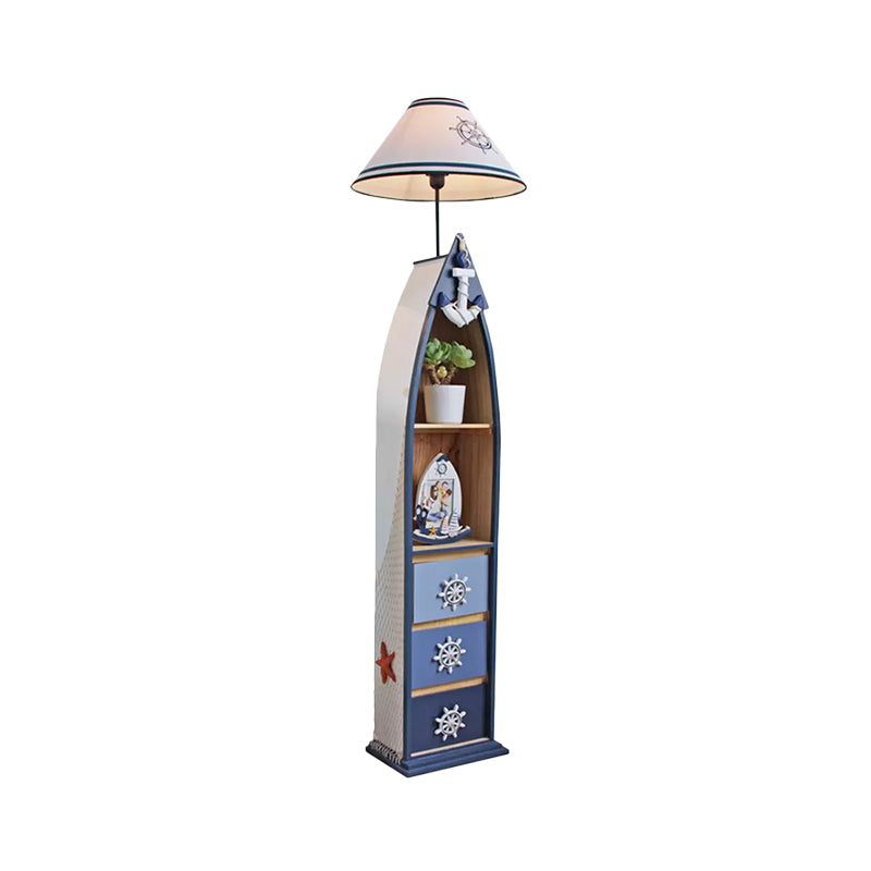 Wood Surfboard-Like Shelf Floor Lamp Children Single Head Pink/Green/Blue Standing Light with Cone White Fabric Shade Clearhalo 'Floor Lamps' 'Lamps' Lighting' 1867051