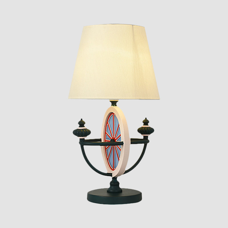 Black/Blue Barrel Nightstand Light Nordic Style 1 Head Fabric Desk Lamp with Rudder Base Design Clearhalo 'Lamps' 'Table Lamps' Lighting' 1867060