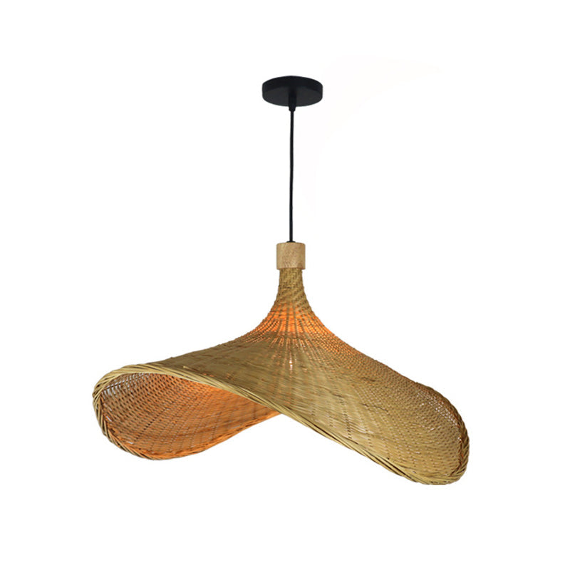 Straw Hat Rattan Down Lighting Warehouse 16"/19.5"/23.5" Width 1 Head Beige Hanging Ceiling Light Clearhalo 'Ceiling Lights' 'Pendant Lights' 'Pendants' Lighting' 1867141