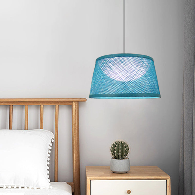 Rope Drum Ceiling Hang Fixture Warehouse 16"/20.5"/24" W 1-Light Drop Lighting Pendant with Inner Dome Acrylic Shade in Blue Clearhalo 'Ceiling Lights' 'Pendant Lights' 'Pendants' Lighting' 1867284