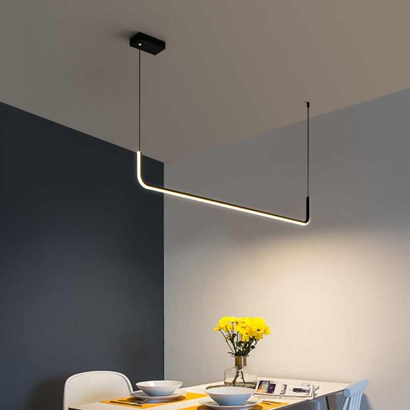 Metal Half Rectangle Hanging Lamp Kit Simple LED Black Island Lighting Fixture in Warm/White Light Clearhalo 'Ceiling Lights' 'Island Lights' Lighting' 1867340