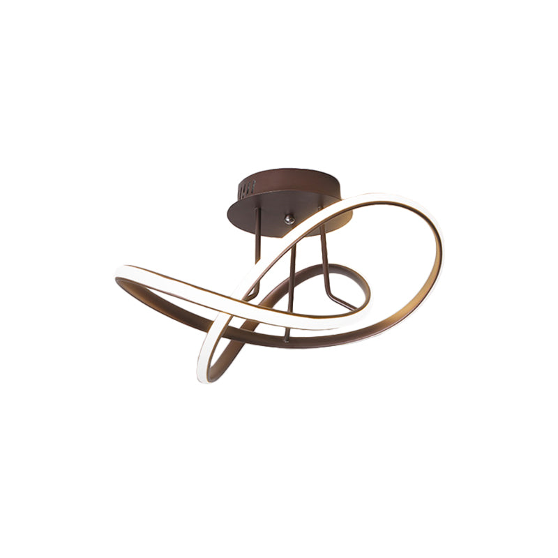 Metallic Twisted Semi Flush Light Nordic Black/White/Coffee LED Close to Ceiling Lighting for Sleeping Room Clearhalo 'Ceiling Lights' 'Close To Ceiling Lights' 'Close to ceiling' 'Semi-flushmount' Lighting' 1867350