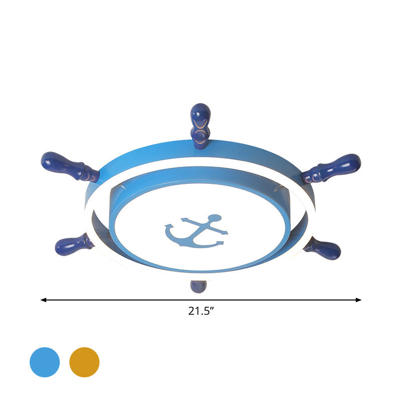Blue/Gold Rudder Flush Ceiling Light Mediterranean LED Acrylic Flush Mount Lighting in Warm/White Light for Children Room Clearhalo 'Ceiling Lights' 'Close To Ceiling Lights' 'Close to ceiling' 'Flush mount' Lighting' 1867402
