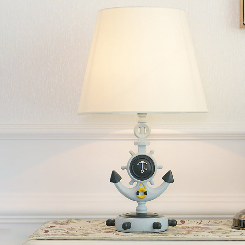 Nautical Cone Table Lamp Fabric 1 Light Study Room Night Lighting with Anchor Base and Rudder Pedestal in Black/Blue Clearhalo 'Lamps' 'Table Lamps' Lighting' 1867440