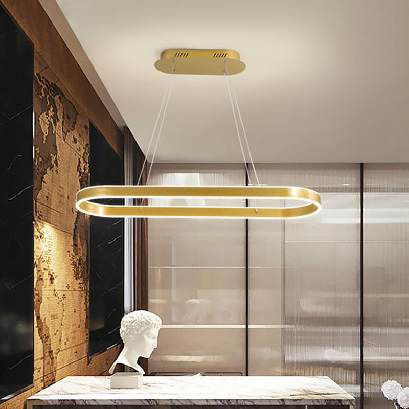 Modern Oval Frame Hanging Lamp Kit Metallic Dining Room LED Island Lamp in Gold, Warm/White Light Clearhalo 'Ceiling Lights' 'Island Lights' Lighting' 1867486