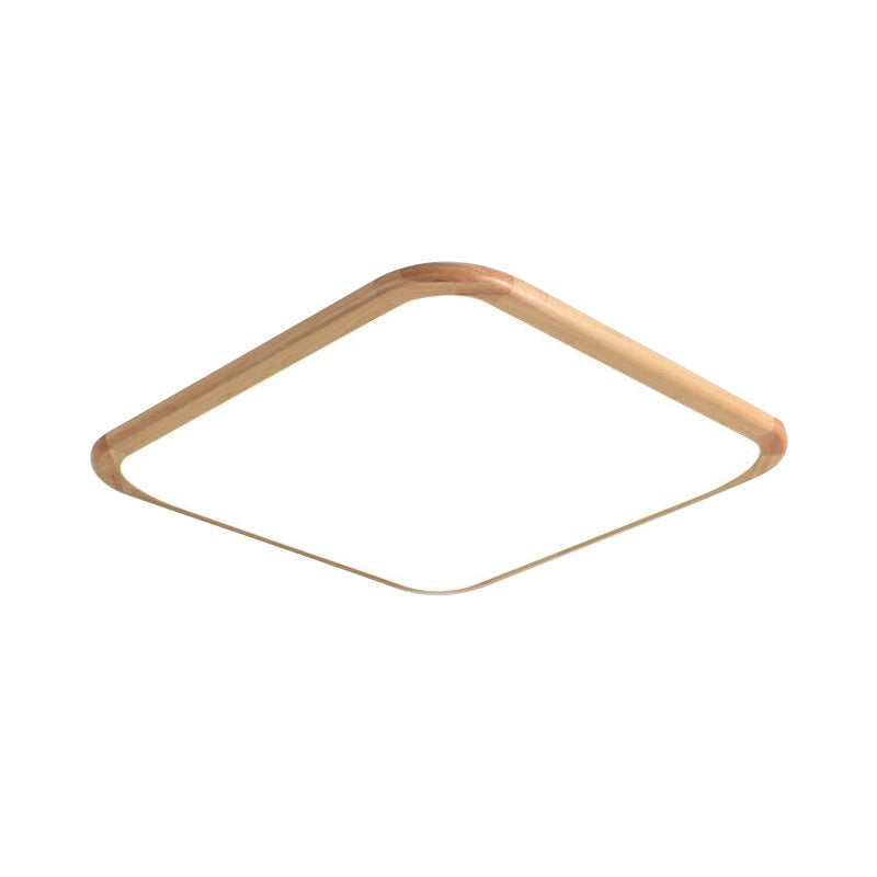 LED Parlor Ceiling Lamp Simple Beige Flush Mount Fixture with Square/Oblong Wood Shade in Warm/White Light, 14"/18"/23" W Clearhalo 'Ceiling Lights' 'Close To Ceiling Lights' 'Close to ceiling' 'Flush mount' Lighting' 1867604